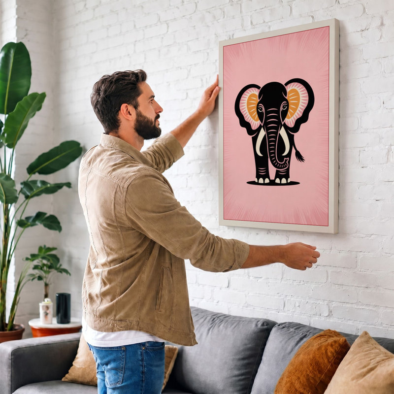 Golden Elephant Art Deco - Print, 30x20 - 76.2 x 50.8 cm, Taupe Border