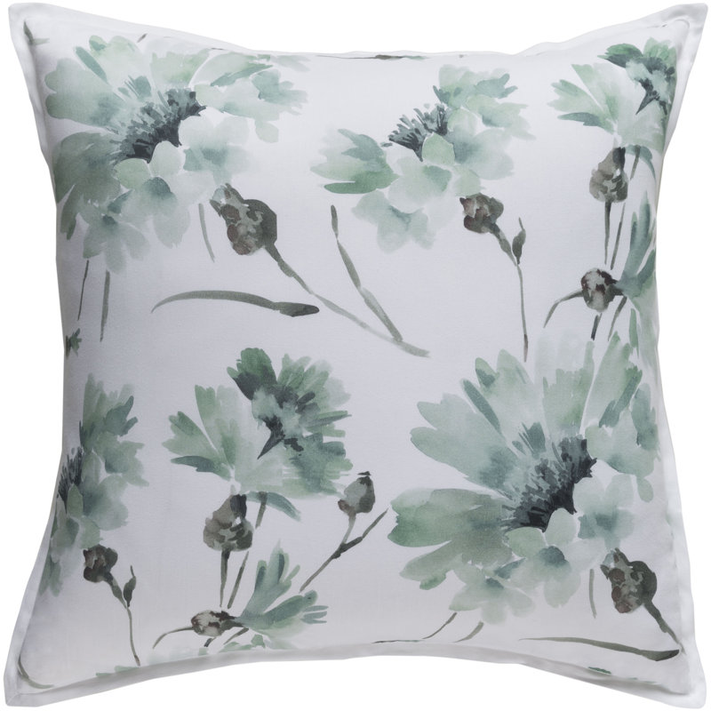 Minerva Cotton Floral Sham Set, White/Light Gray/Green, Standard