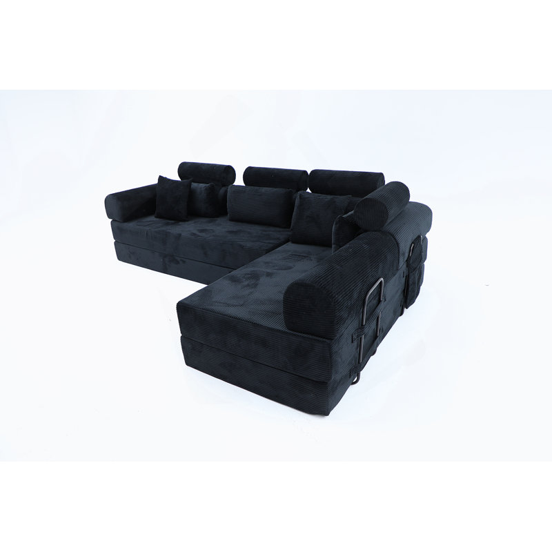 Canapé modulaire en forme de L, canapé modulaire compressé en velours côtelé de style minimaliste moderne, se dépliant en un lit, conception peu encombrante pour une vie confortable