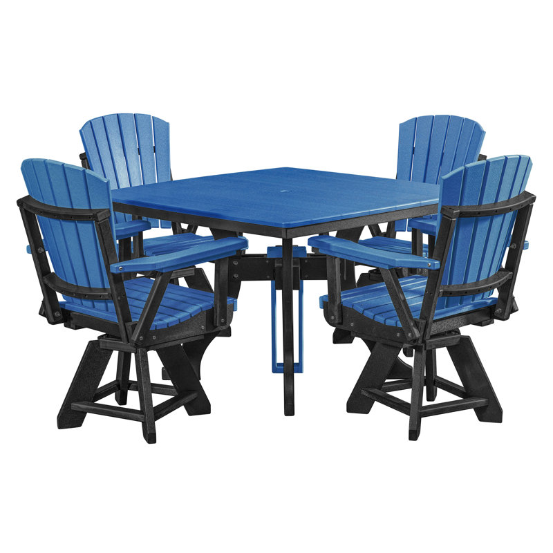 Alyxzander 4 - Person Patio Dining Set with Square Table, Black/Dark Blue
