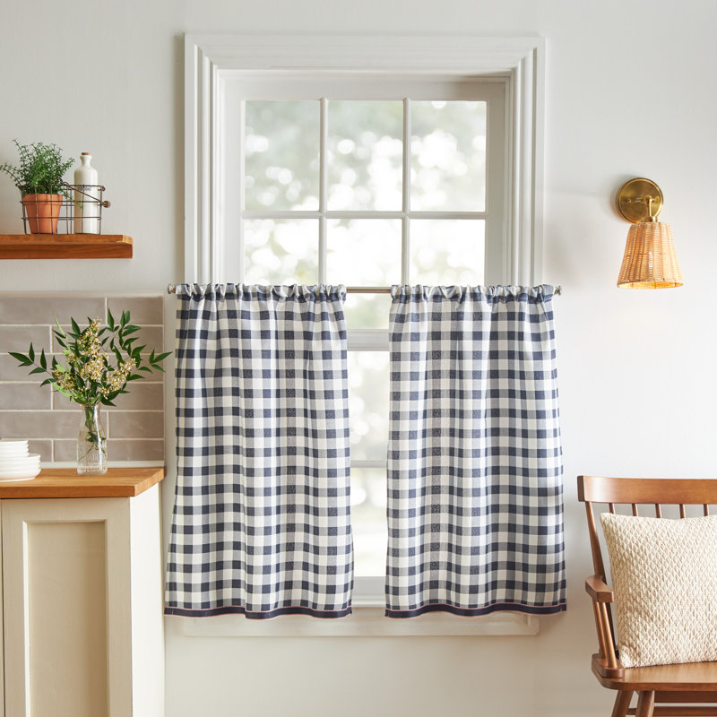 Navy Gingham and Chicken Print Cotton Polyester Valance Set