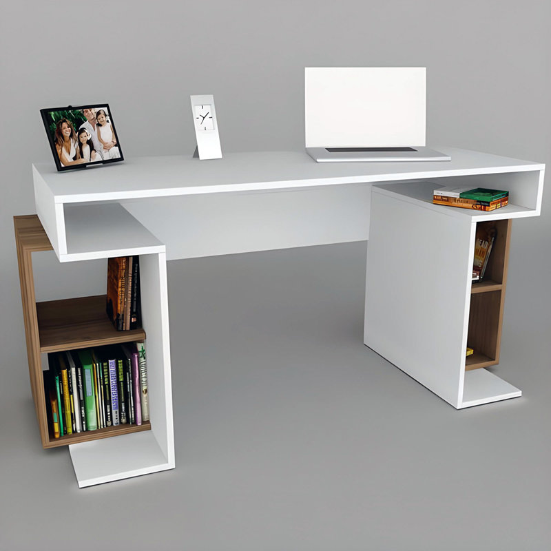 153.6cm Rectangle Writing Desk, Brown/White