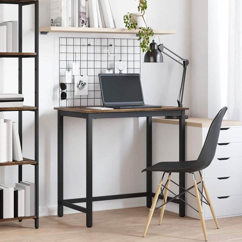 Metal Base Writing Desk, Smoked Oak