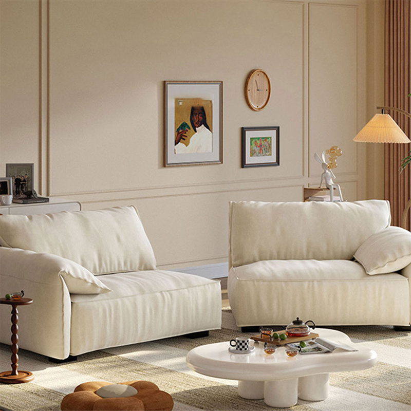 Coussin modulaire 94,49 po blanc crème en polyester, 33.46"H x 102.36"L x 41.34"W