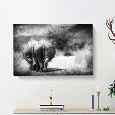 Walking Rhinos In Abstract - Wrapped Canvas