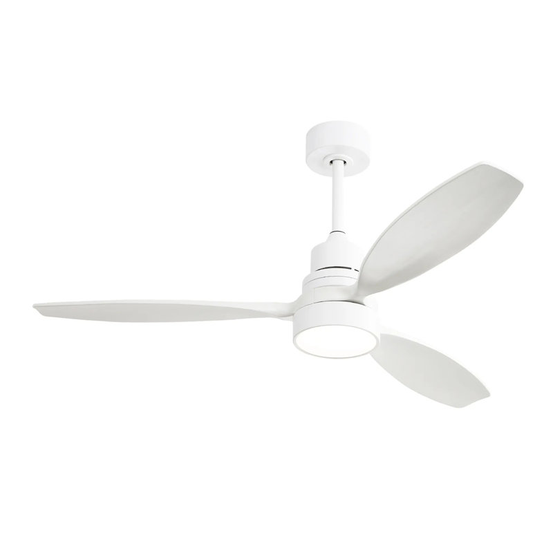52 Inch Integrated LED 3 Wood Fan Blade Ceiling Fan With Light Kit And 6 Speed Remote Control, White, White