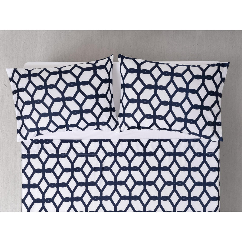 Chain Link Allover Printed 2 Piece 100% Cotton Guest Room Pillowcase Case Pack, Queen Pillowcase, Navy