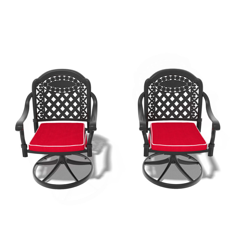 Chaise de patio pivotante en fonte d'aluminium 2 pièces avec structure noire et coussins rouges
