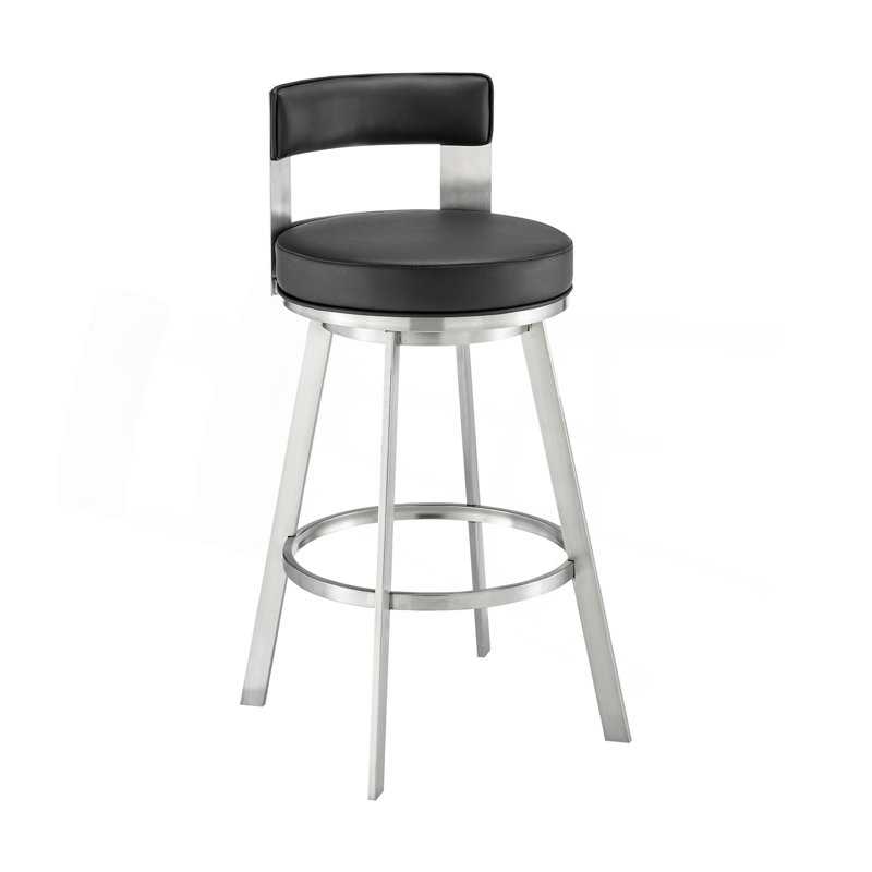 Tabouret tournant 30 "en métal avec similicuir, Siège noir / cadre blanc