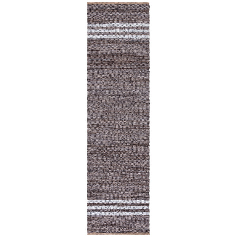 Riehle Hand Woven Leather/Cotton/Jute Rug in White/Gray, Runner 2'3" x 9'