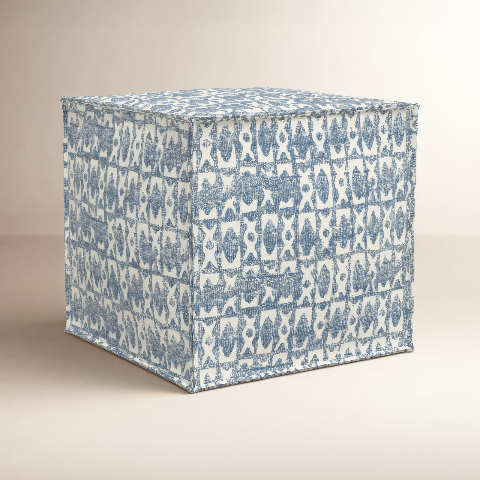 Esmerelda Upholstered Ottoman, Texture Block Blue