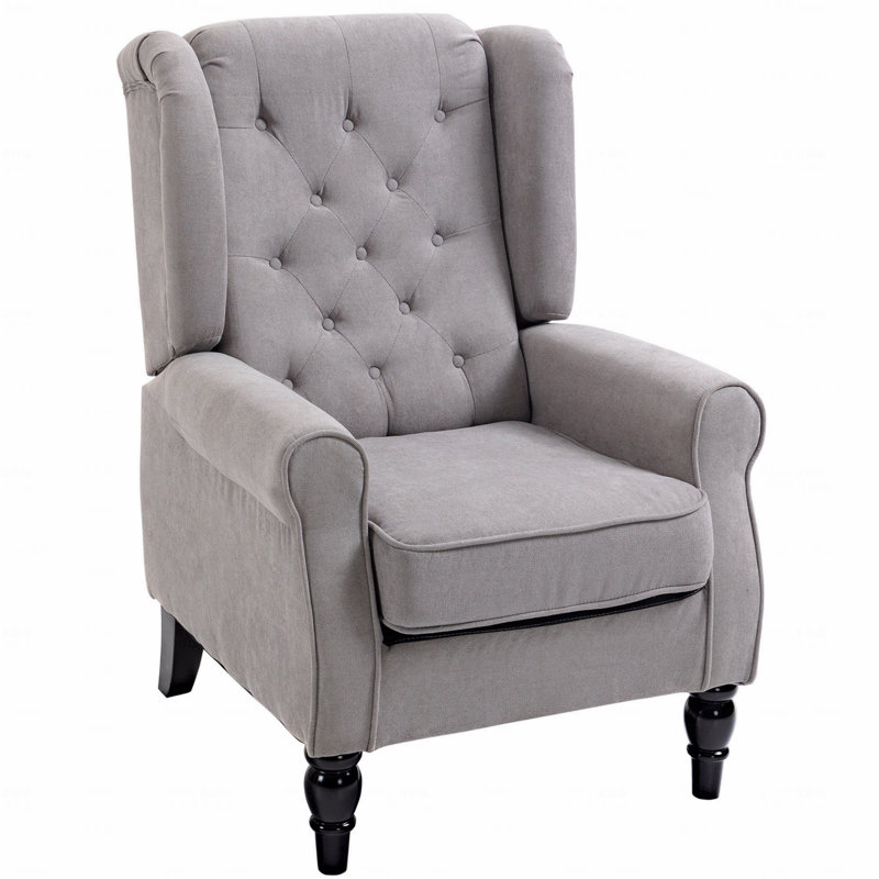 Fauteuil d'appoint de base capitonné à boutons avec haut dossier à oreilles, accoudoirs rembourrés arrondis et siège rembourré épais