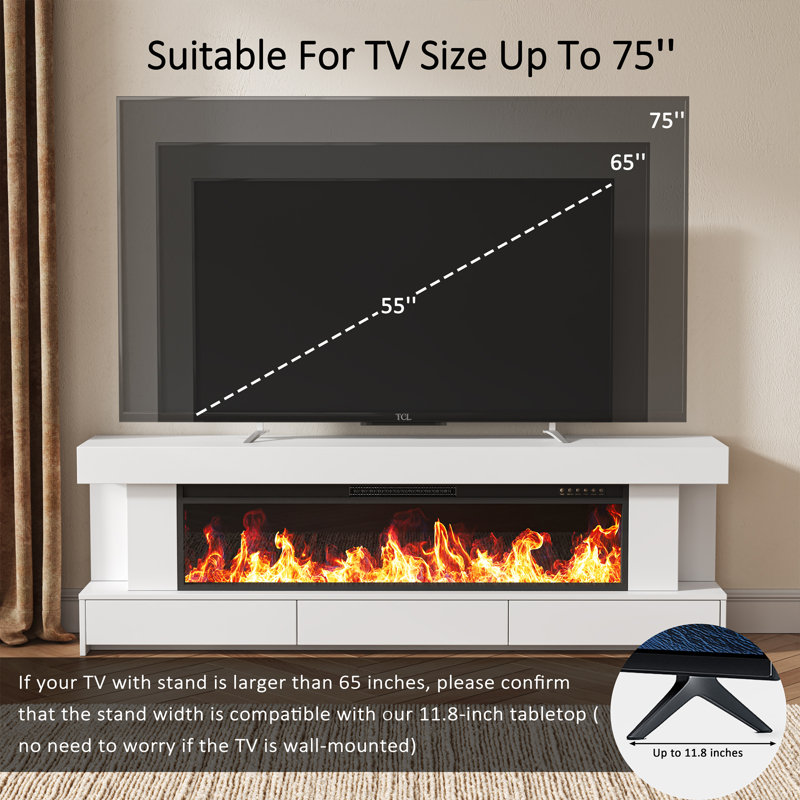 66" Fireplace Tv Stand For 75 Inch Tv, Led Fireplace Tv Stand & Modern Media Tv Console With Drawers, Entertainment Center With Fireplace, Electric Fireplace Tv Stand For Living Room, Bedroom 