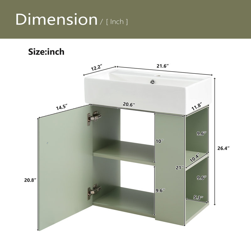 Meuble-lavabo flottant moderne 21,6 po, Vert