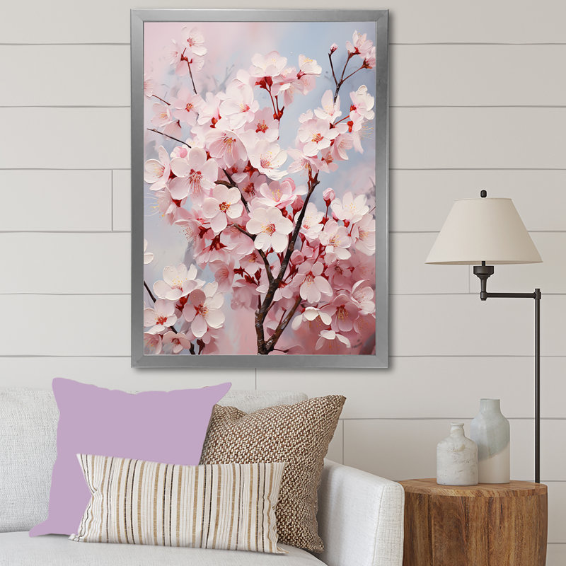 " Burgundy Blossoms Harmony II ", Silver Picture Frame, 32" H x 24" W x 1" D
