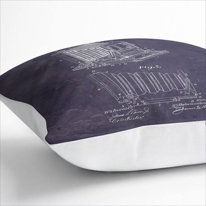 Camera Patent Dark Square Throw Cushion, White, 55cm H x 55cm W x 20cm D