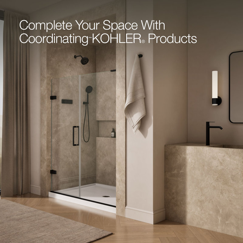 Composed 57-1/4-In58-In W X 71-1/2-In H Frameless Pivot Shower Door With 3/8-In Crystal Clear Glass And Back-To-Back Vertical Door Pulls