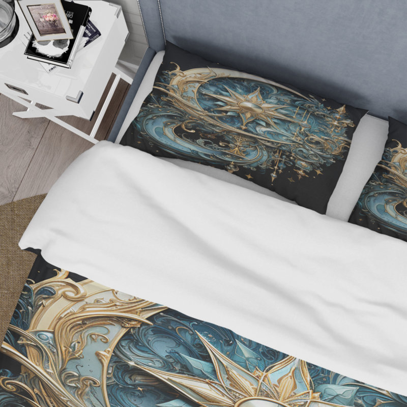 Symbols Crescent Moon And Stars - Symbols Duvet Cover Set, Twin Duvet Cover + 1 Standard Sham