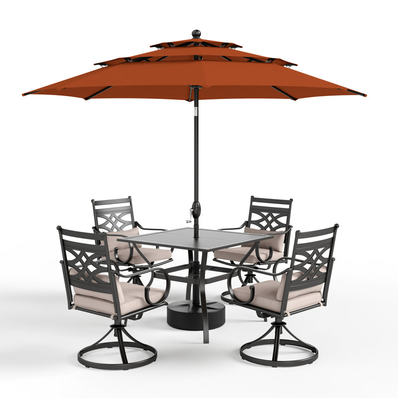 Alyah 4 - Person Outdoor Dining Set With Umbrella, Orange Red