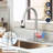 Stainless Steel Kitchen Faucet, Brushed Nickel Finish, Pull Down With 4 Modes, Locking Buckle, Scratch Rustproof, For Rv Bar Sinks, 1.8Gpm Flow Rate, 360 Rotatable Nozzle, Easy Setup Technique