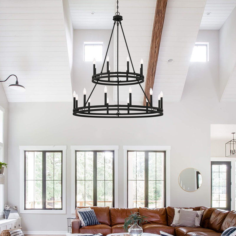 Beck 20-Light Wagon Wheel Chandelier, Matte Black