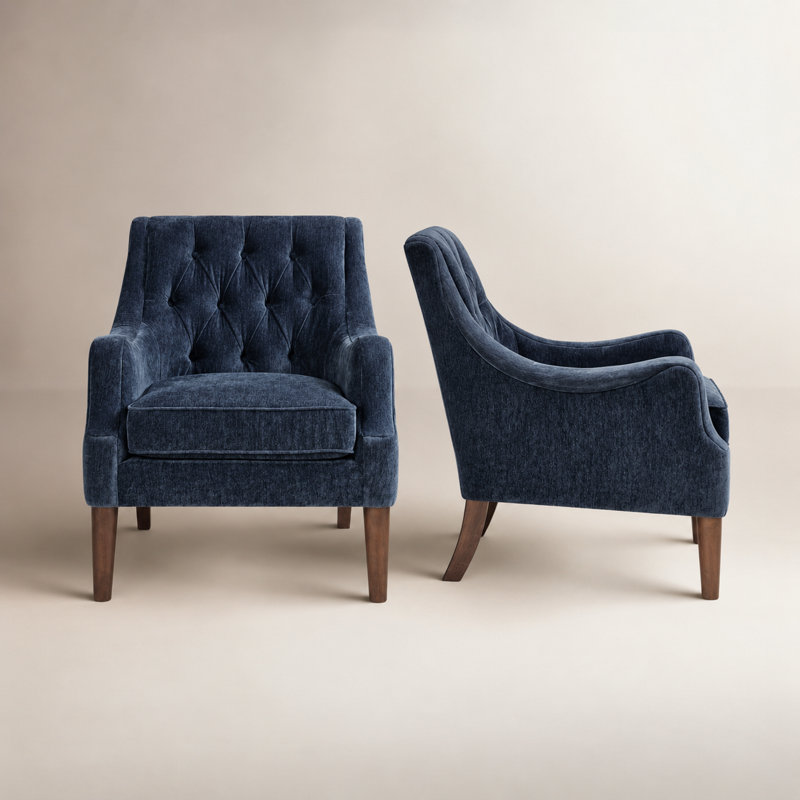 Fauteuil d'appoint capitonné Qwen, beige (lot de 2), Beige
