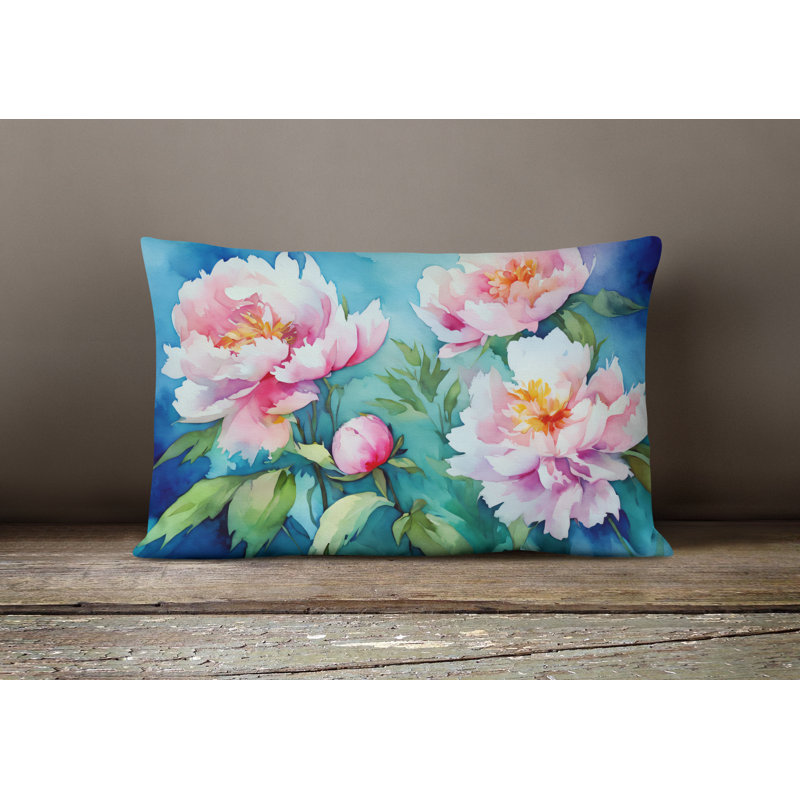 Coussin décoratif pivoines en tissu aquarelle