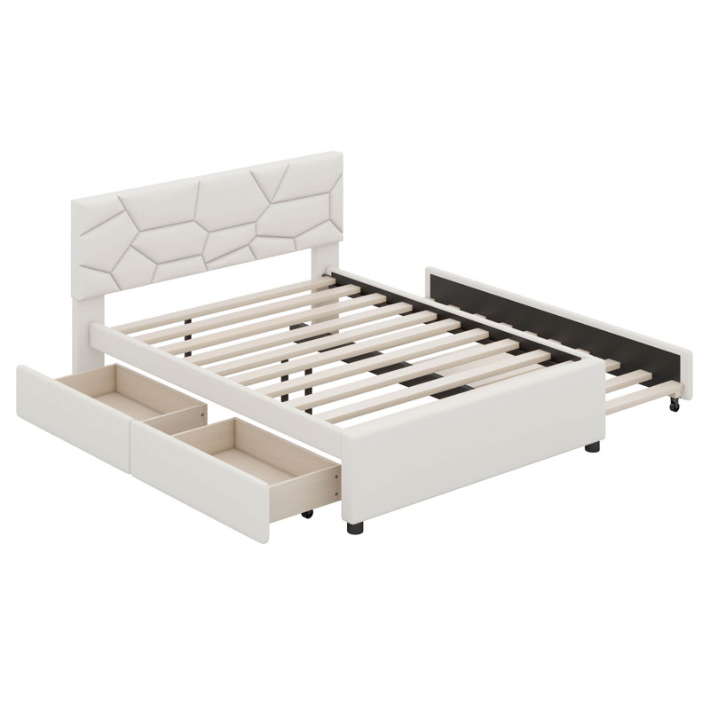 Grand lit avec lit gigogne et tiroirs, Beige