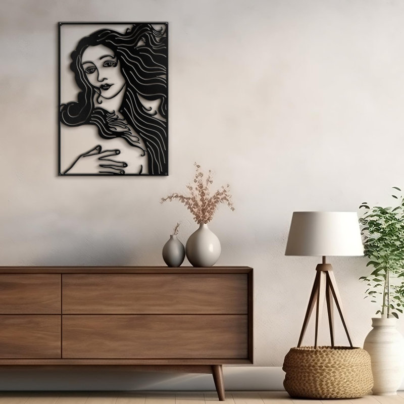 Décoration murale en métal, décoration murale moderne abstraite de Vénus, Noir, H 18 po x l 12 po x P 0,05 po