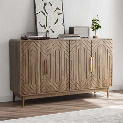 Carved 4 Door Sideboard Buffet Cabinet with Storage, Multifunctional Accent Furniture for Various Living Spaces by Fleur De Lis Living