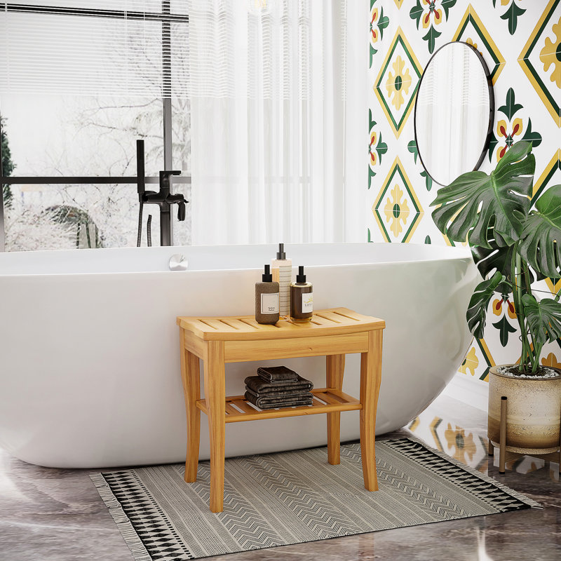 Long Spa Stool With Storage - Offers A Relaxing Bathing Experience Shower Seat Ample Space Meets Bathroom Needs