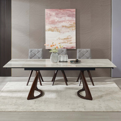 Table en pierre frittée rétractable avec conception extensible et stabilité robuste