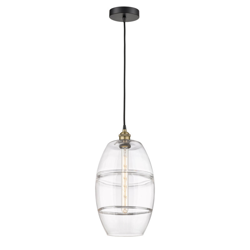 Mini-luminaire suspendu 1 lumière Edison Bettylou-616-G557, H 18,5 po x l 10 po x P 10 po, Transparent, Laiton antique noir