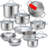 Pots and Pans Set 17-Piece, Ultra-Clad Pro Stainless Steel Cookware Set, Ergonomic EverCool Handle, Induction Cookware, Includes Saucepans, Skillets, Dutch Oven, Stockpot, Steamer For Cooking