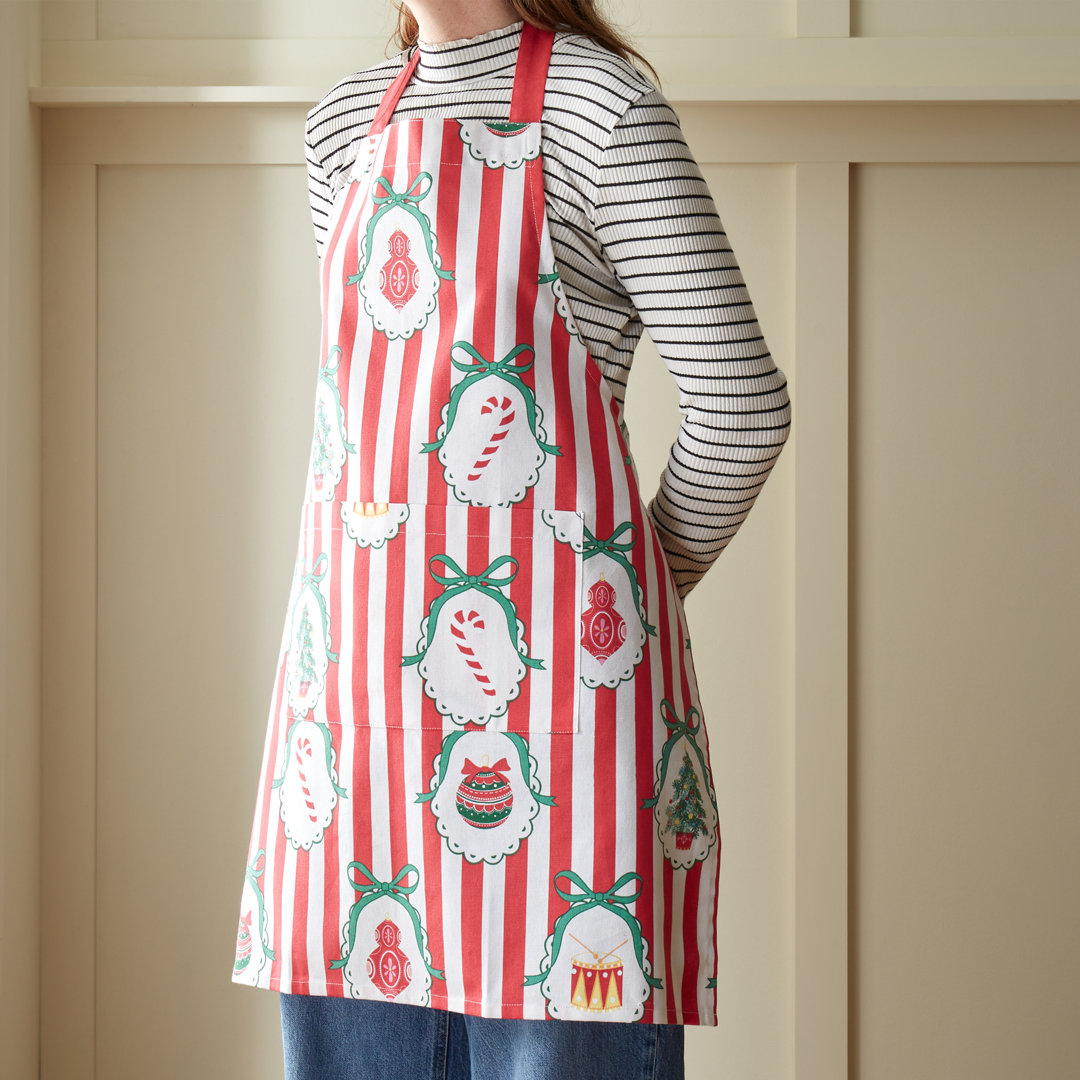 Christmas Vintage Stripe Cotton Kitchen Adult Apron