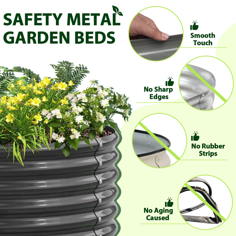 2-pack Gray Metal Round Raised Garden Bed Planter Box For Planting Vegetables Flowers (48 In. L X 48 In. W X 18 In. H), Gray