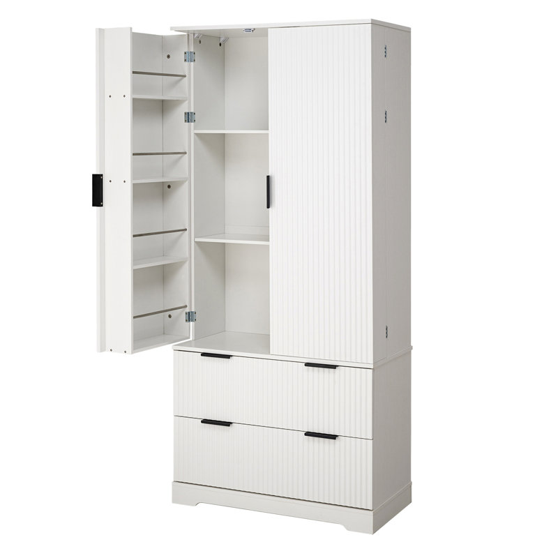 Armoire de cuisine 72 po avec 2 grands tiroirs et un support à épices à 8 portes, organisateur de rangement autoportant pour salle de bain, salle à manger, bureau, vestibule