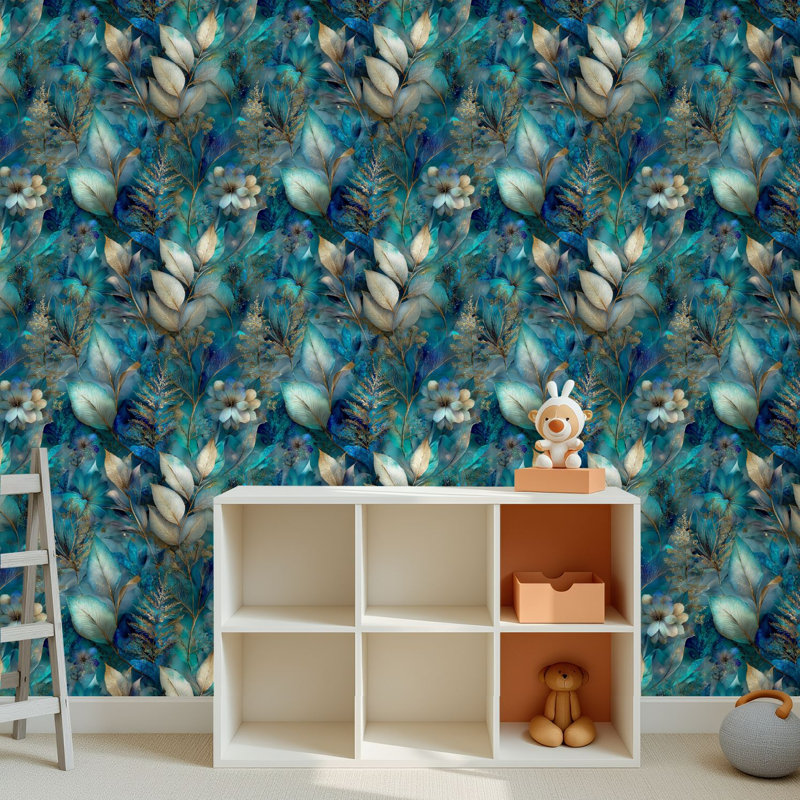 Papier peint adhésif peler et coller en PVC, revêtement mural auto-adhésif amovible avec imprimé floral de fantaisie luxueux et feuillage botanique, imperméable pour la décoration intérieure - rouleau