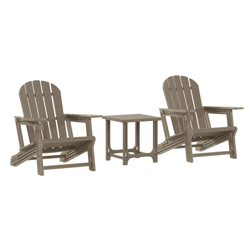 Outdoor Poly 3-Piece Set Adirondack Chair With Side Table, Brown