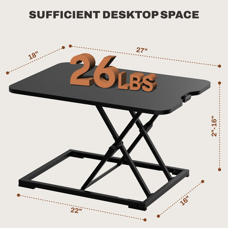 Inbox Zero 27Inch Standing Desk Converter Ultra Low Profile Stand Up Desk Riser Height Adjustable Sit To Stand Laptop Riser Workstation