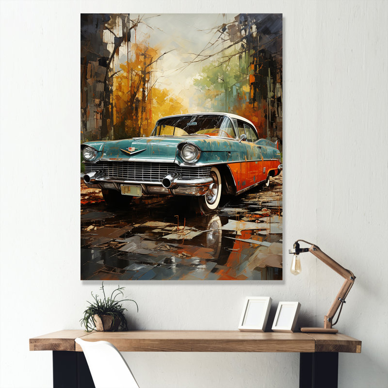 Une voiture rétro - impression sur toile rétro, H 40 po x l 30 po x P 1,5 po, Toile tendue