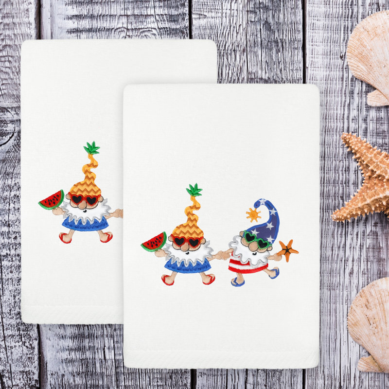 Summer Lighthouse - Embroidered Luxury 100% Turkish Cotton Hand Towel, White