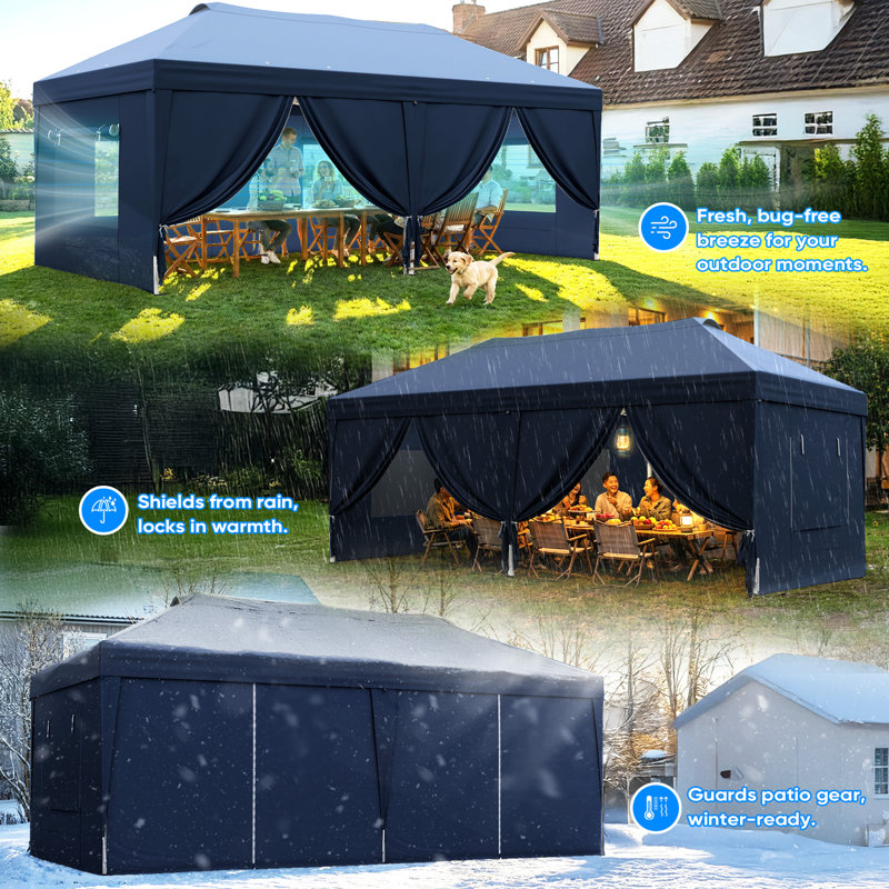 Quictent 3x6m Pop Up Gazebo with Central Lock, Heavy Duty Outdoor Canopy Tent with Mesh Window Sides, Portable Event Shelter for Backyard, Parties, Camping-Grey