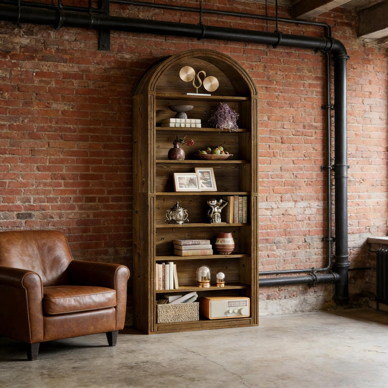 Bibliothèque arquée avec tablettes ouvertes, Brun