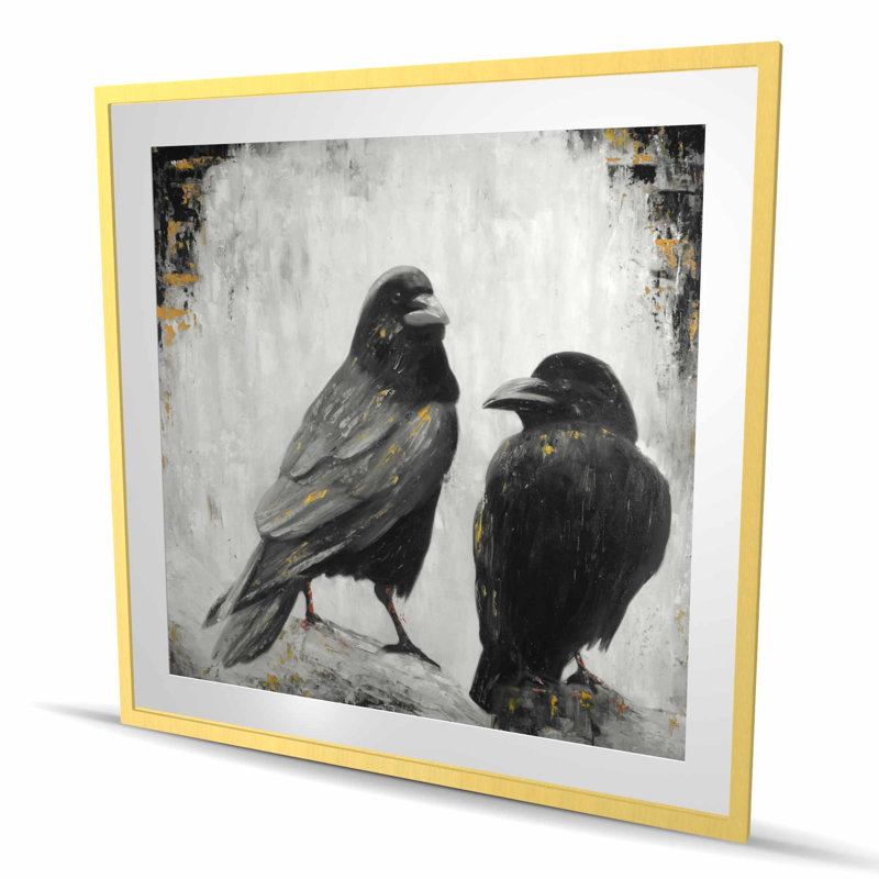 Two Crows Birds | Industrial Framed Matted Print for Decor