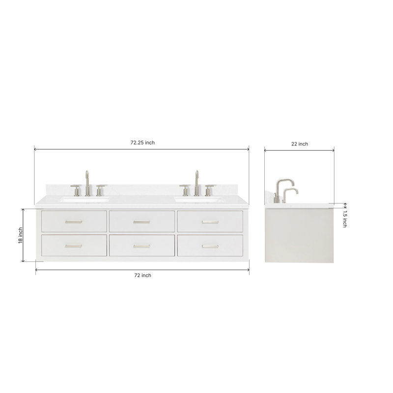 Macolm 72.25'' W Double Vanity, White, Brushed Nickel, 72"