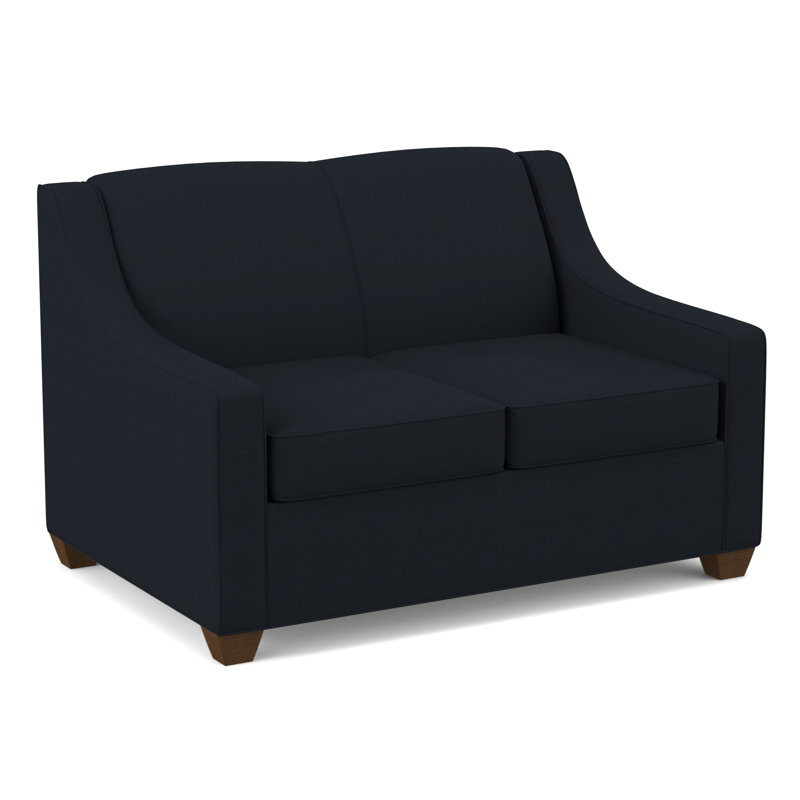 Phillips 52" Square Arm Loveseat with Reversible Cushions, Montana Walnut, Antic Navy