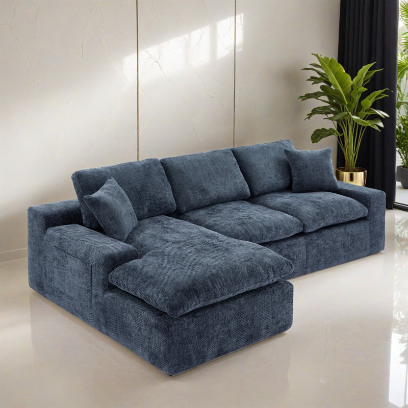 Canapé modulaire réversible 107,92 "rembourré pour salon, Chenille bleu