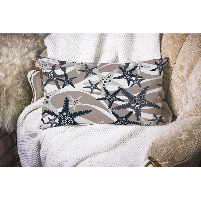 Starfish Sway  Rectangular Throw Pillow, White/Gray