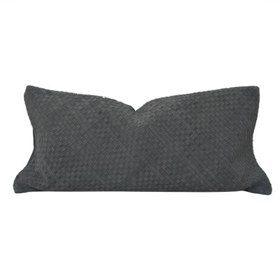 Genuine Leather Woven Suede Southwestern Modern Rustic Decorative Lumbar Pillow 14x30 inch